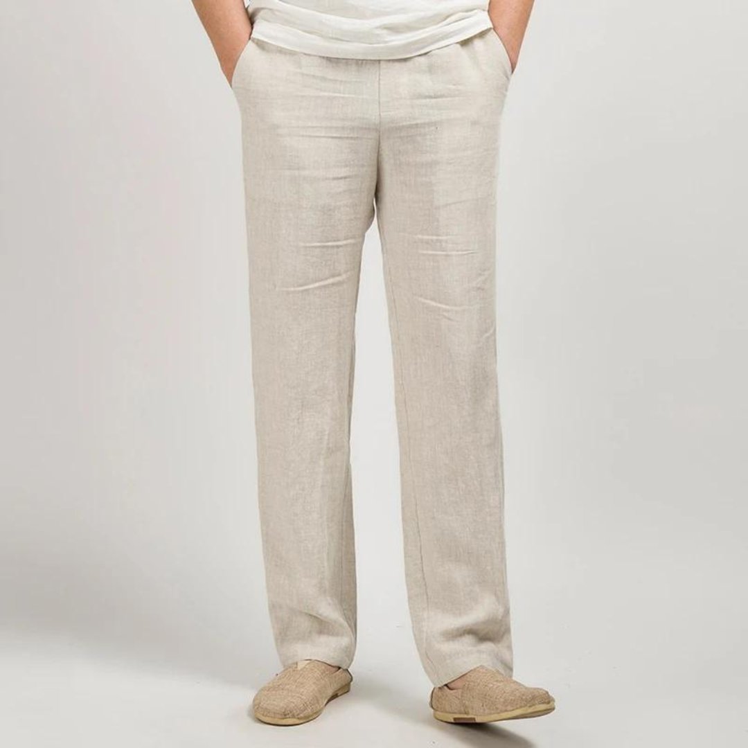 Pantalon homme en lin coupe droite taille élastique style décontracté