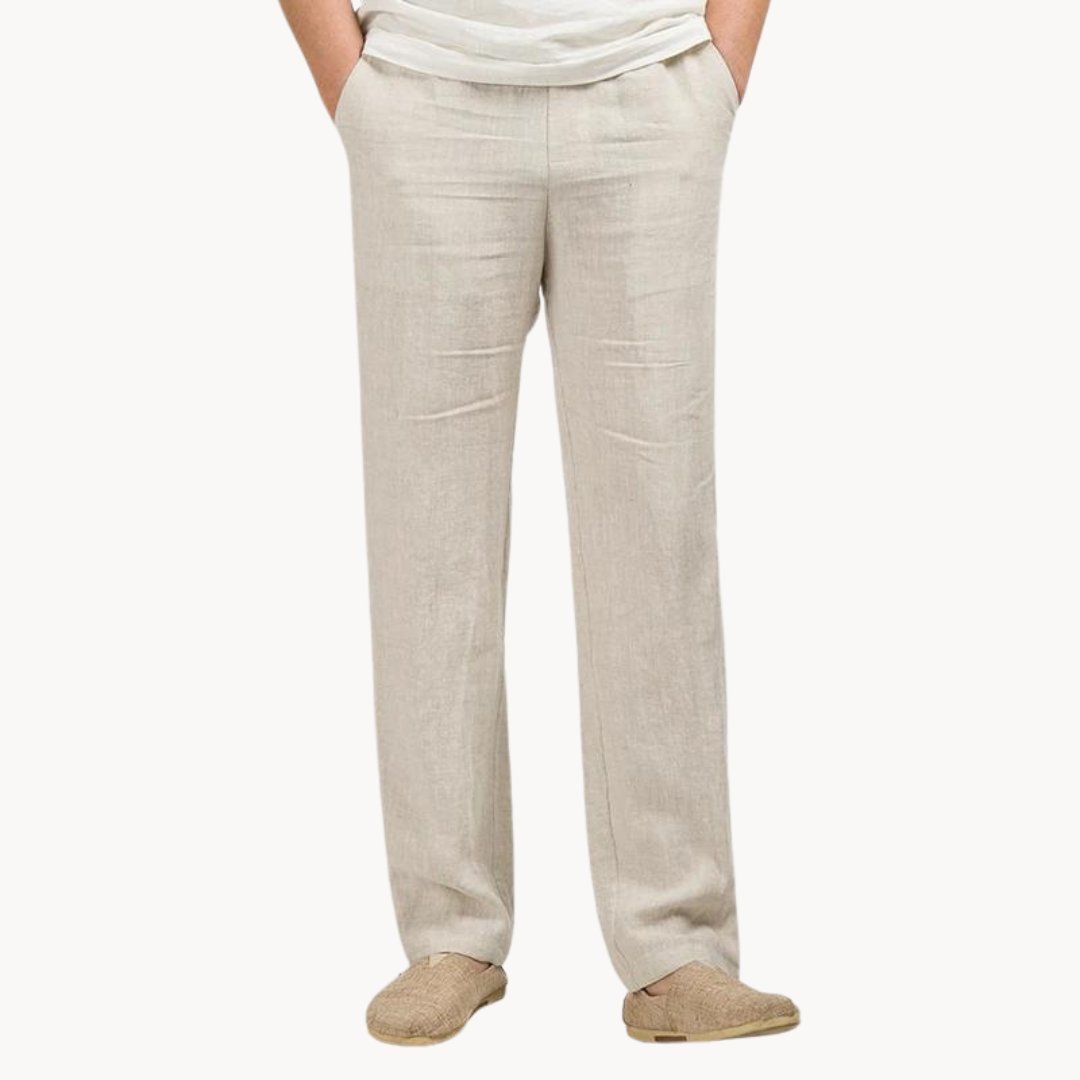 Pantalon homme en lin coupe droite taille élastique style décontracté