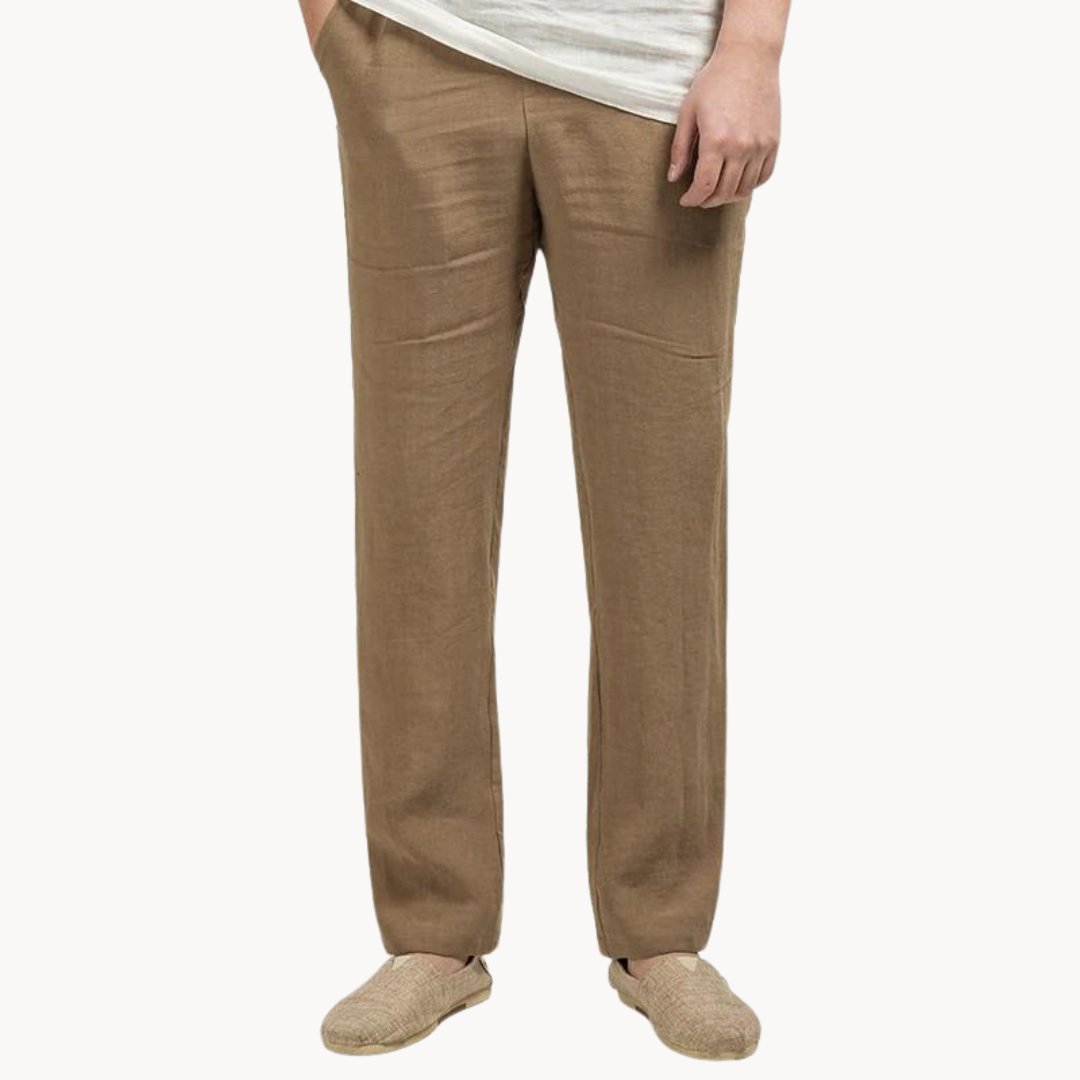 Pantalon homme en lin coupe droite taille élastique style décontracté