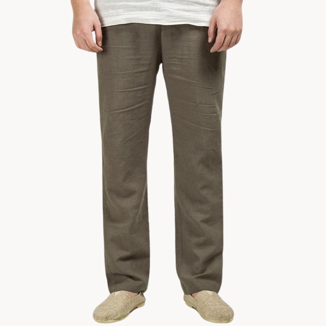 Pantalon homme en lin coupe droite taille élastique style décontracté