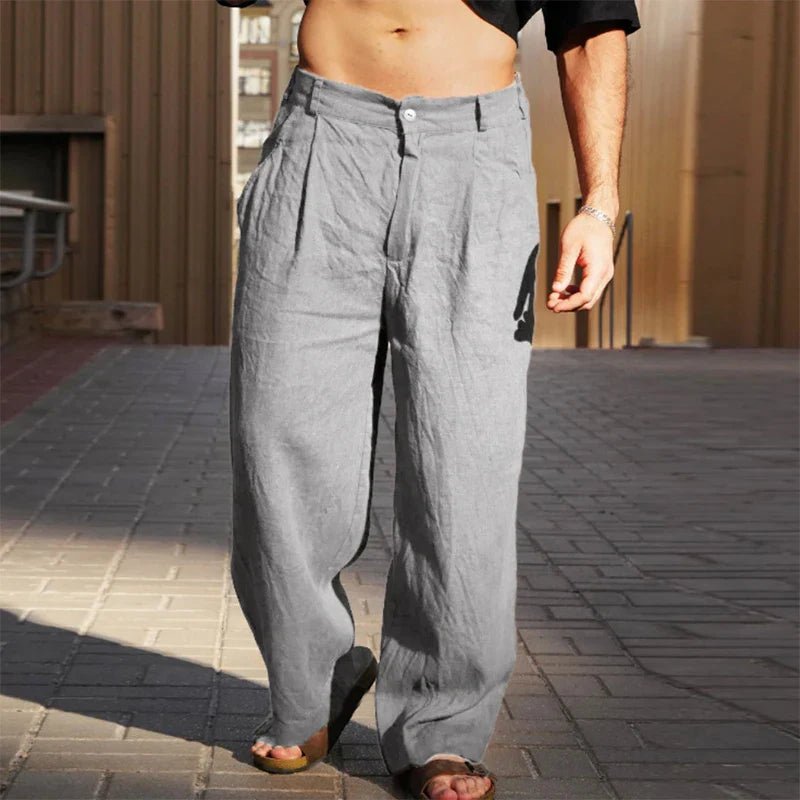Pantalon homme en lin coupe large plissée style décontracté été