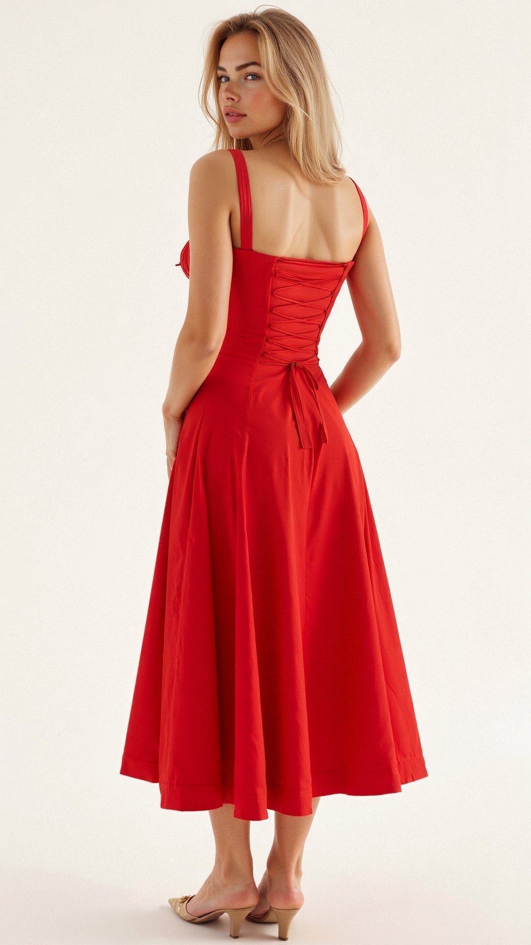 Robe midi femme fleurie style corset bretelles fines fente coupe ajustée