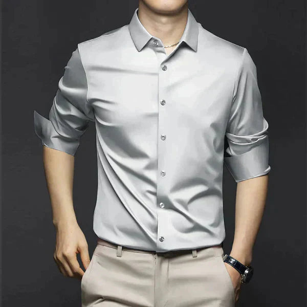Chemise homme slim fit manches longues sans repassage boutonnée élégante