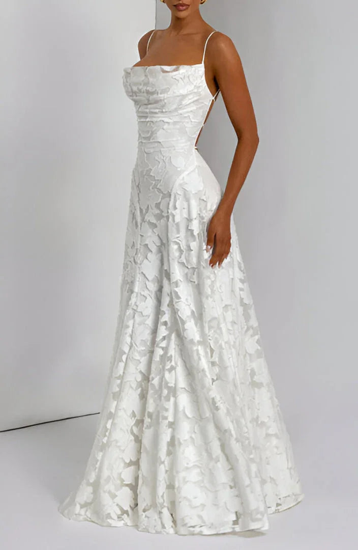 Robe longue femme bretelles fines coupe évasée imprimé floral robe cérémonie élégante