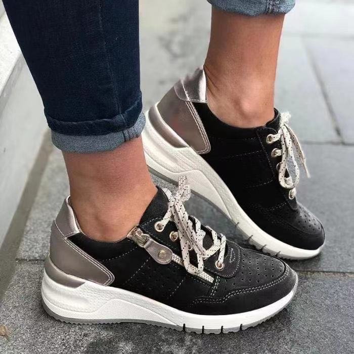 Baskets femme confort à lacets semelle épaisse chaussures marche casual