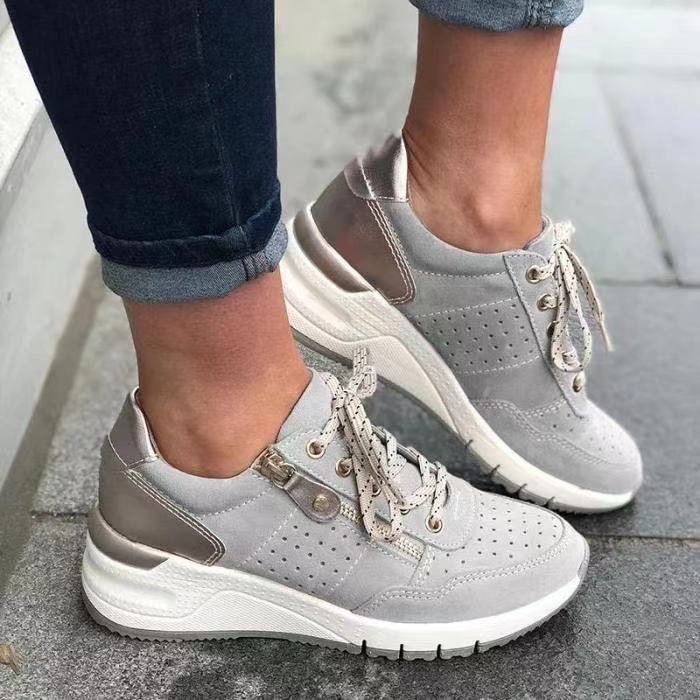 Baskets femme confort à lacets semelle épaisse chaussures marche casual
