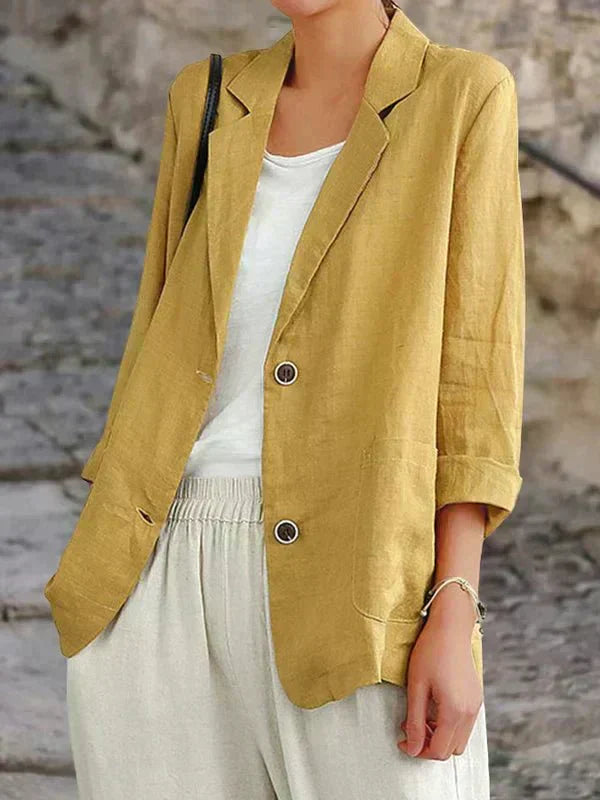 Blazer femme en lin col tailleur manches 3/4 coupe ample