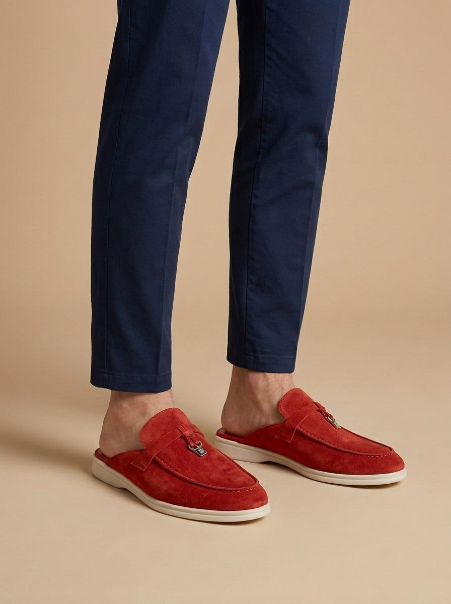 Mules homme mocassins ouverts effet daim semelle plate confort