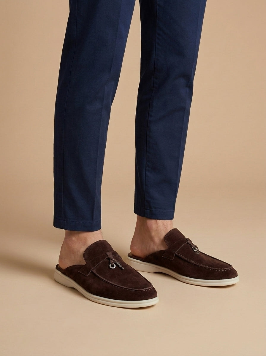 Mules homme mocassins ouverts effet daim semelle plate confort