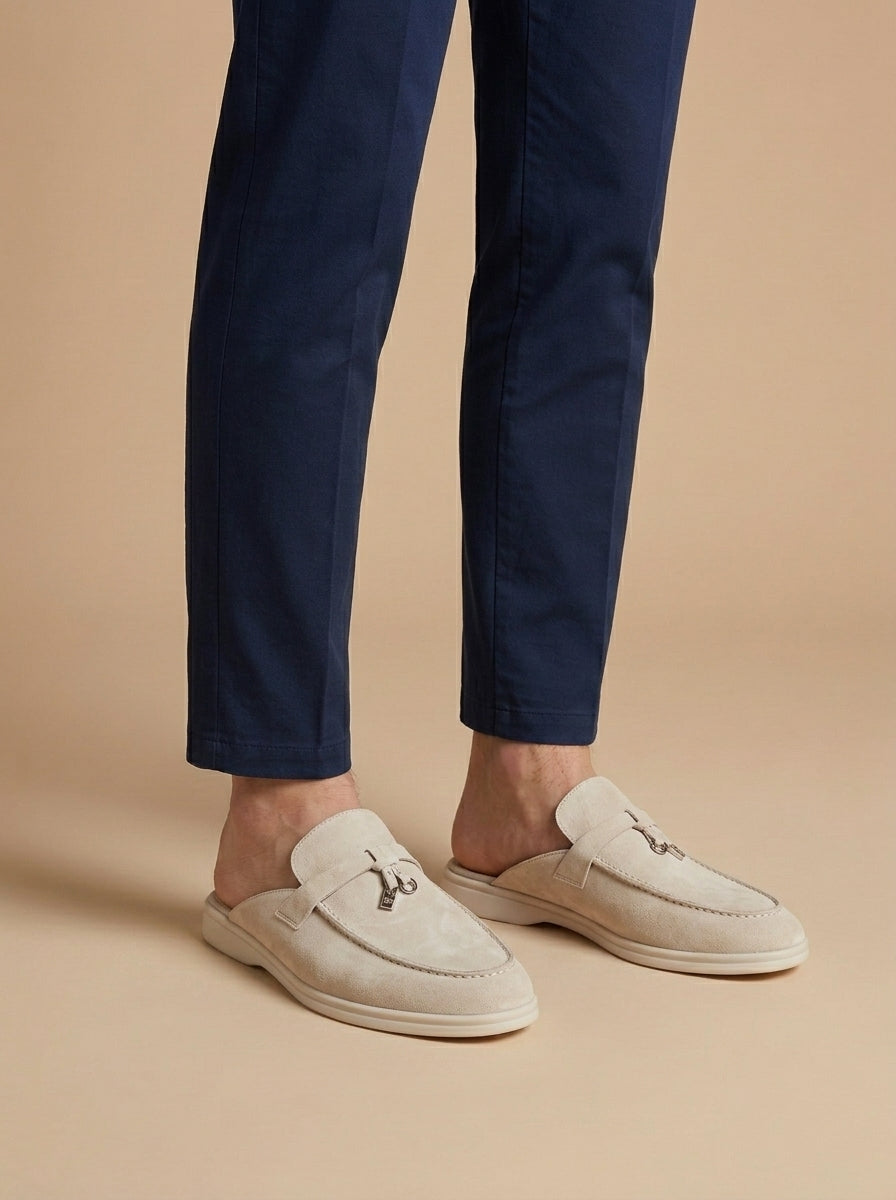 Mules homme mocassins ouverts effet daim semelle plate confort