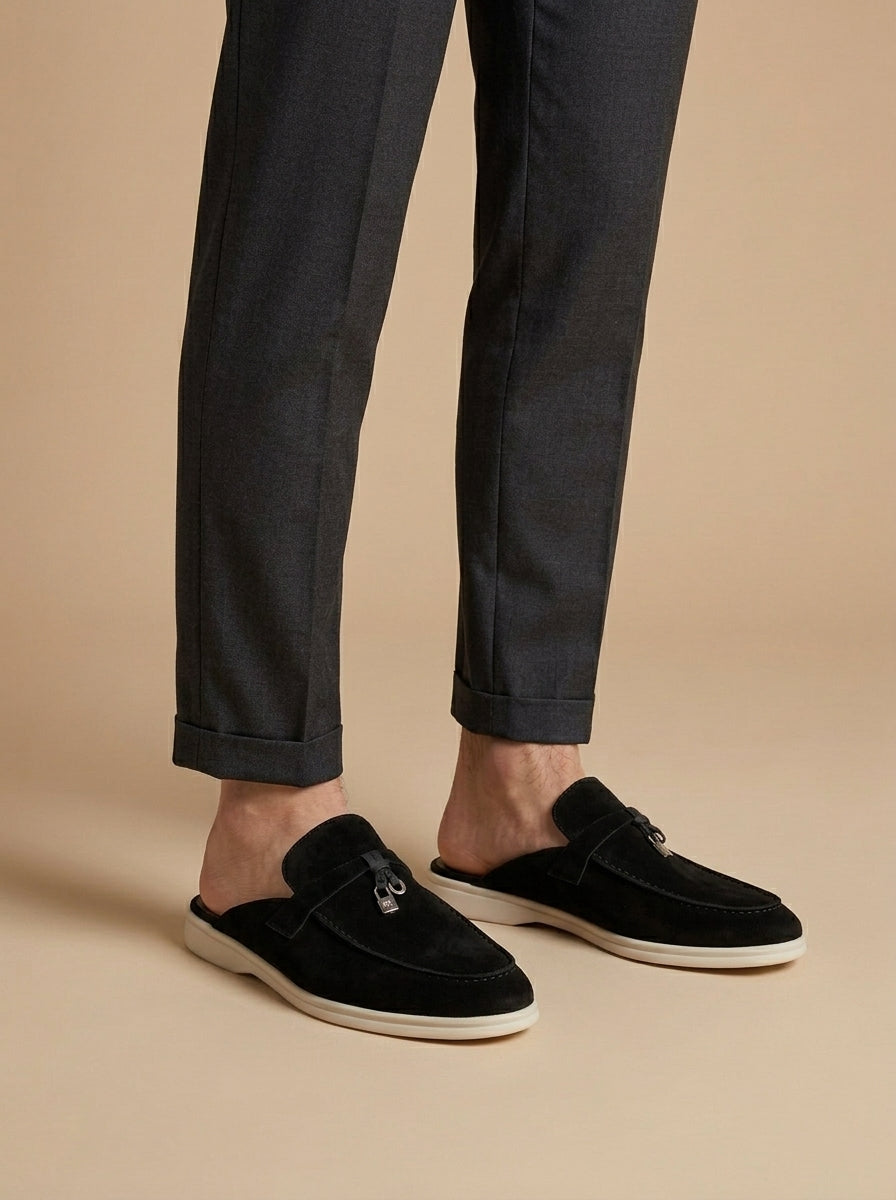 Mules homme mocassins ouverts effet daim semelle plate confort