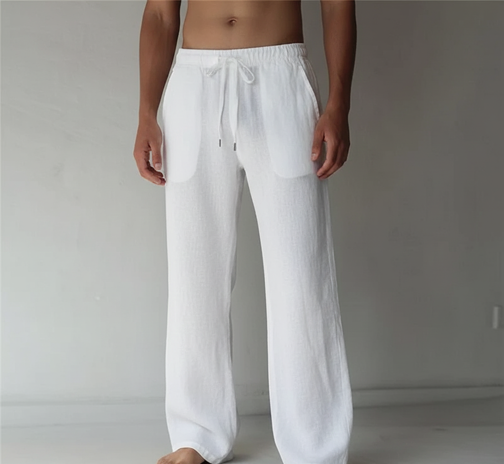 Pantalon homme taille élastique cordon de serrage coupe droite fluide