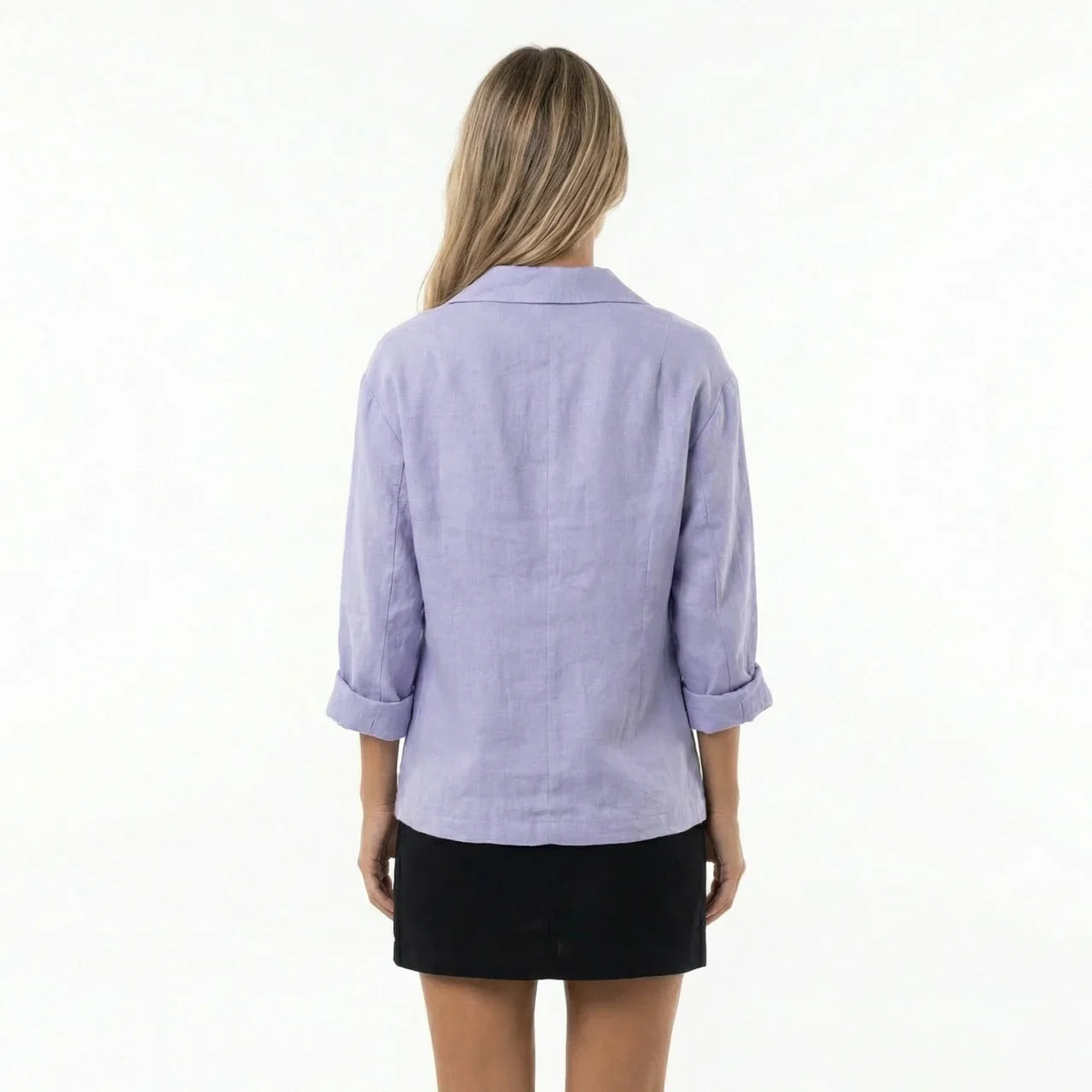 Blazer femme en lin col tailleur manches retroussables coupe décontractée