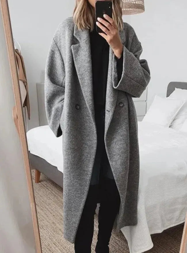 Manteau long femme coupe ample col tailleur manteau croisé élégant