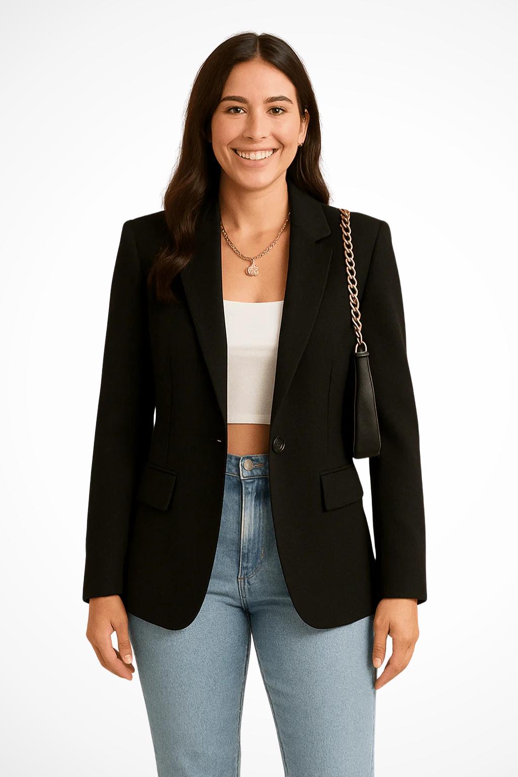 Blazer femme coupe ajustée col tailleur fermeture boutonnée style chic