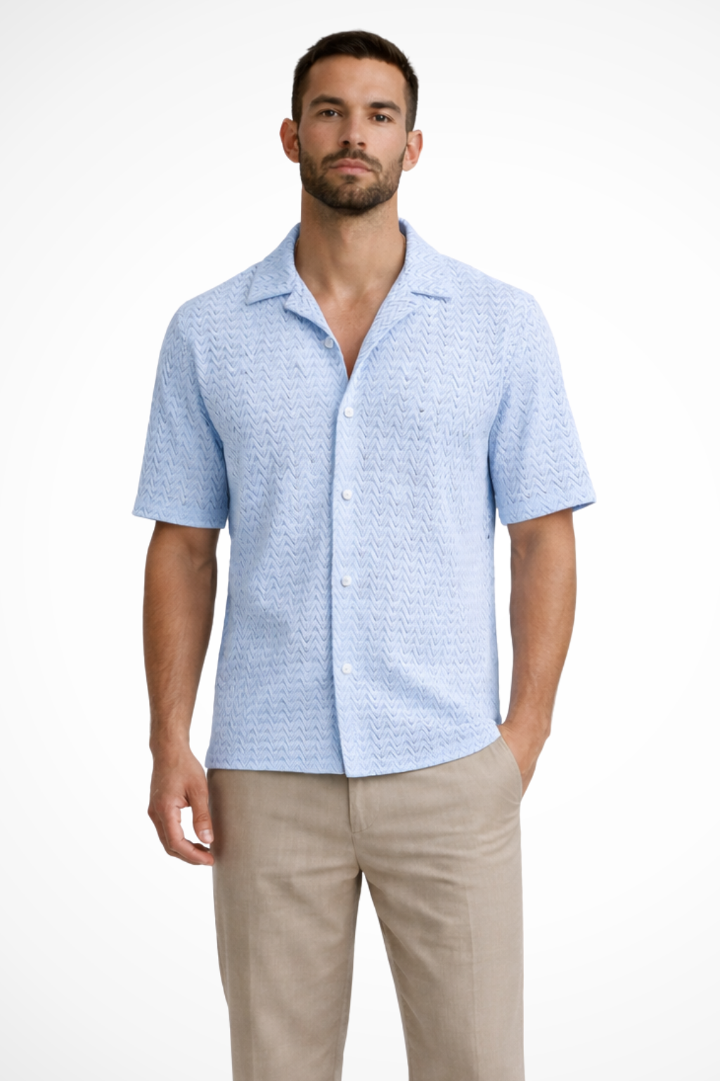 Chemise homme manches courtes texturée col ouvert boutonnée style été décontracté