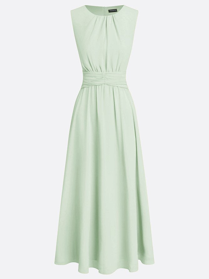 Robe longue mousseline sans manches col rond invitée mariage