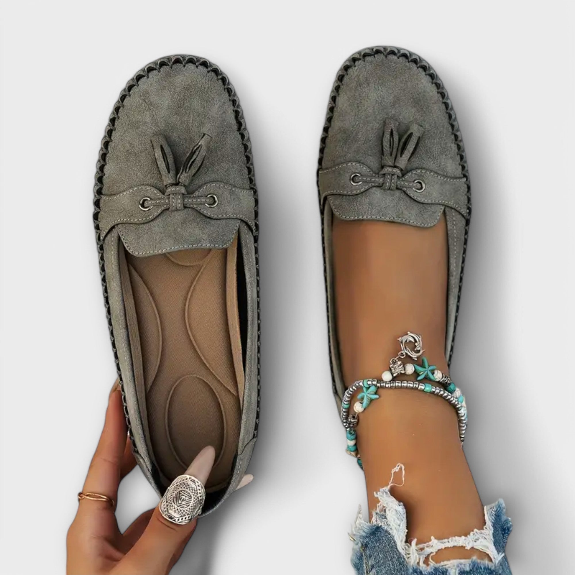 Mocassins femme bout rond à enfiler nœud lacets semelle confort chaussures plates