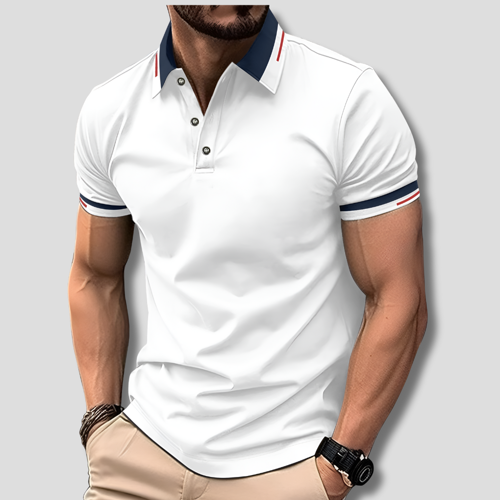 Polo homme manches courtes col contrasté coupe ajustée bicolore