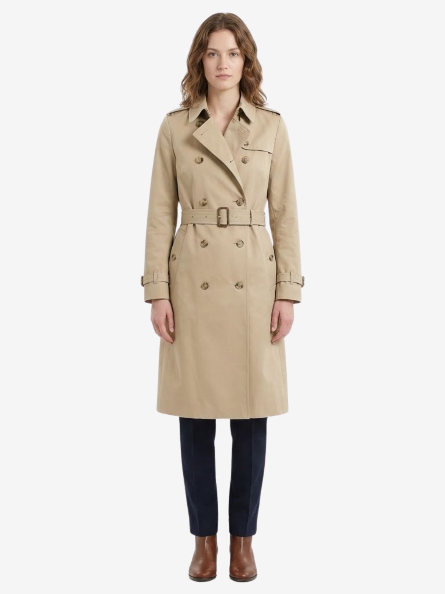 Trench-Coat Femme Long à Double Boutonnage et Ceinture