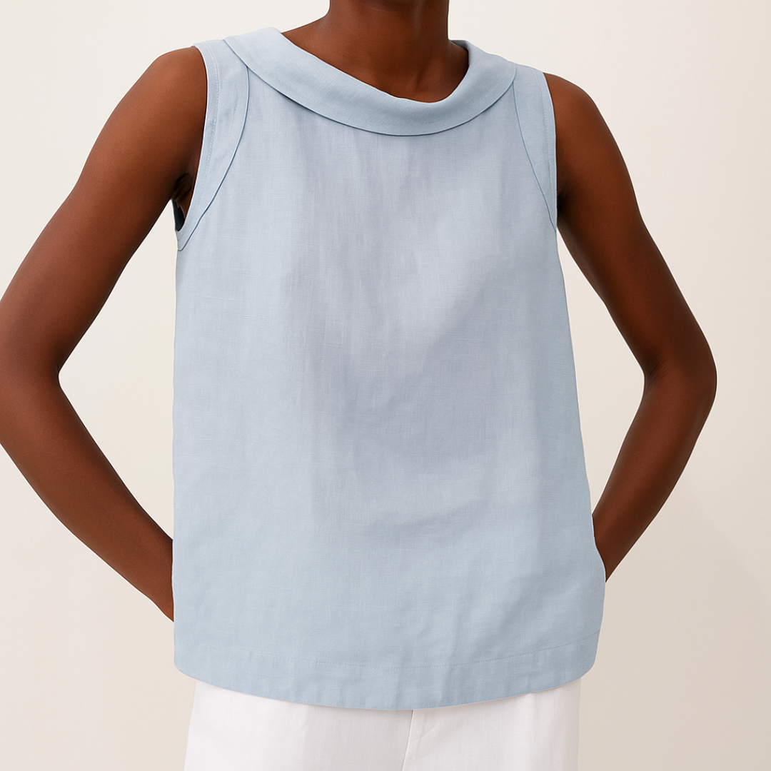 Top femme sans manches col rond drapé blouse fluide coupe droite été