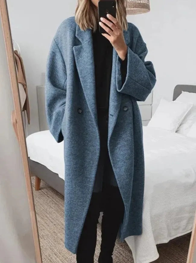 Manteau long femme coupe ample col tailleur manteau croisé élégant