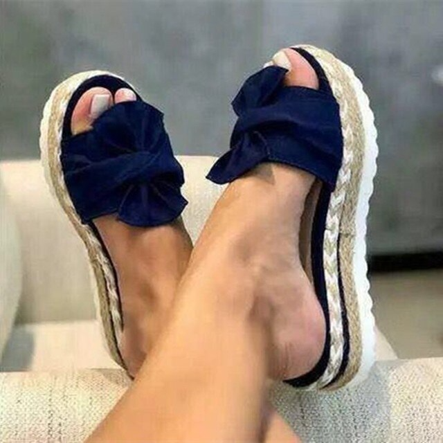 Sandales femme compensées style espadrille avec nœud et plateforme confort été