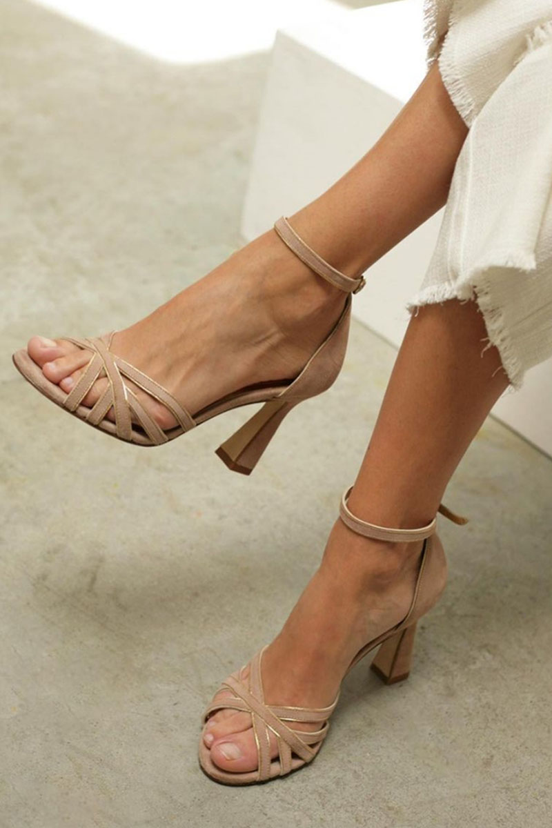 Sandales femme bride cheville talon bloc bout ouvert élégantes soirée été