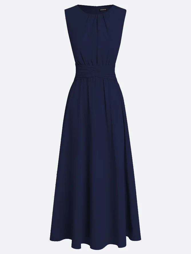 Robe longue mousseline sans manches col rond invitée mariage