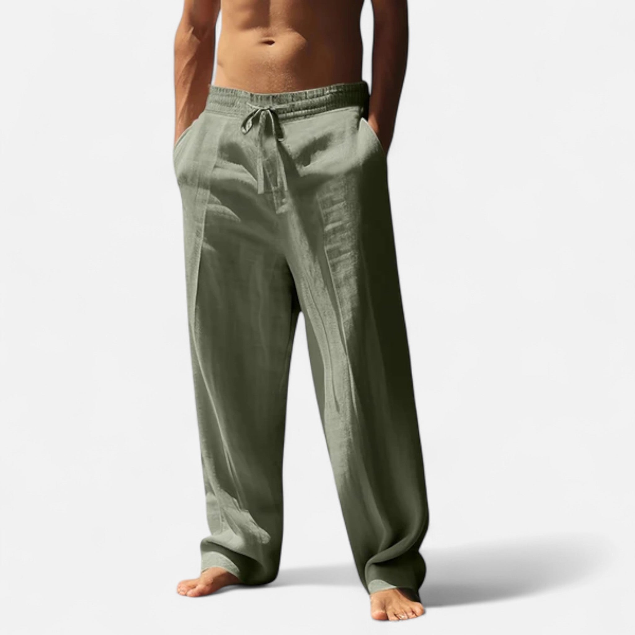Pantalon homme en lin coupe ample à cordon de serrage style décontracté