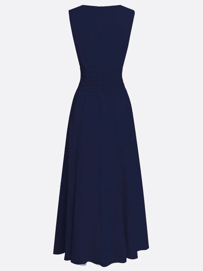 Robe longue mousseline sans manches col rond invitée mariage