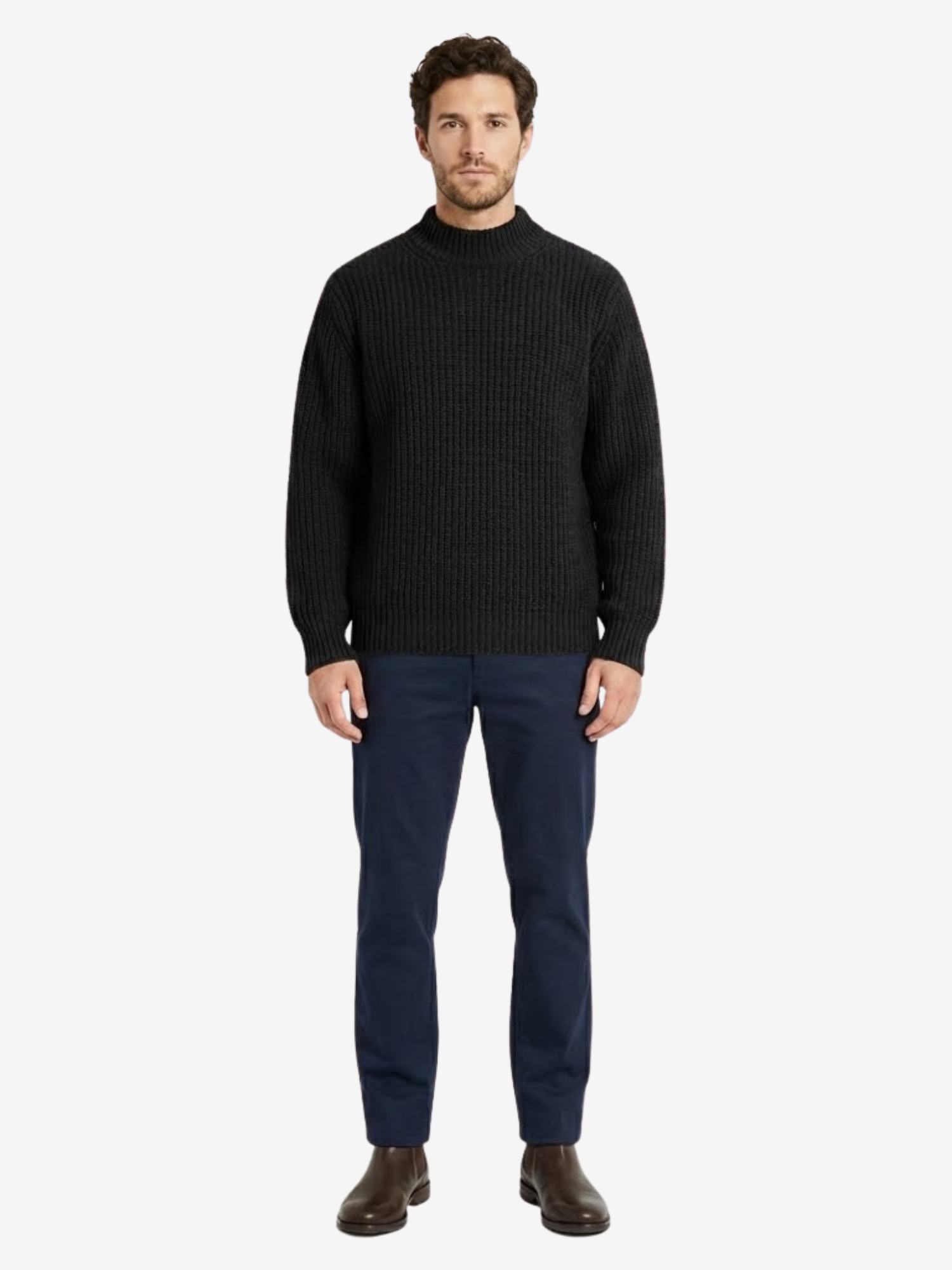 Pull Homme en Maille Côtelée à Col Montant