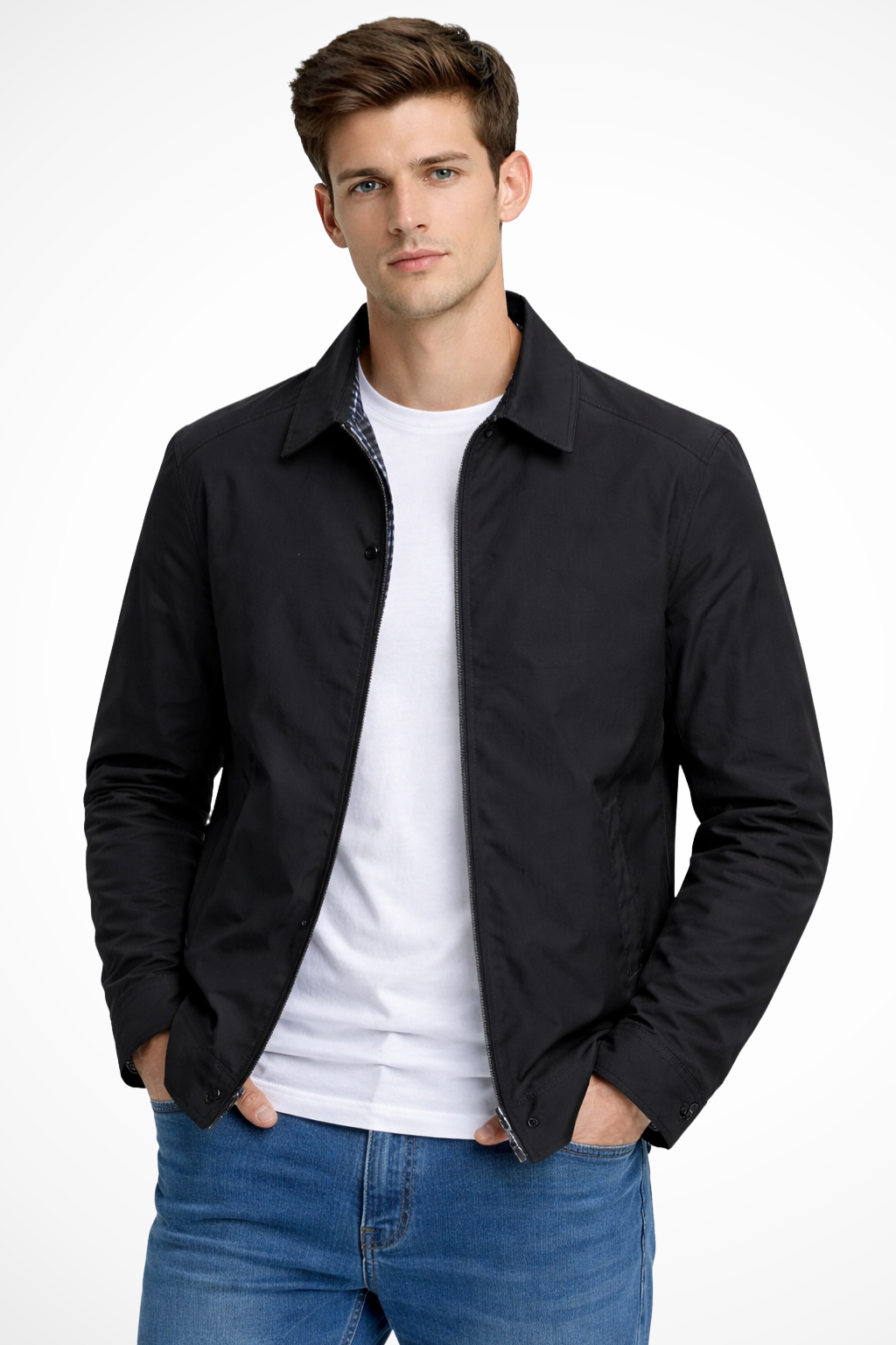 Veste Harrington homme zip col chemise manches longues doublure carreaux casual
