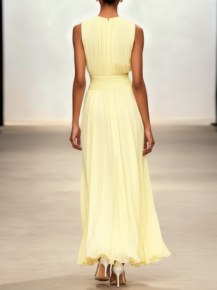 Robe longue mousseline sans manches col rond invitée mariage