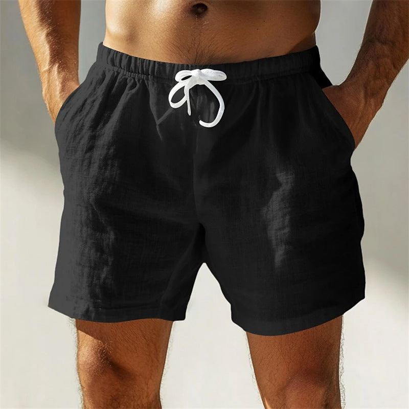 Short homme en lin cordon de serrage taille élastique coupe ample