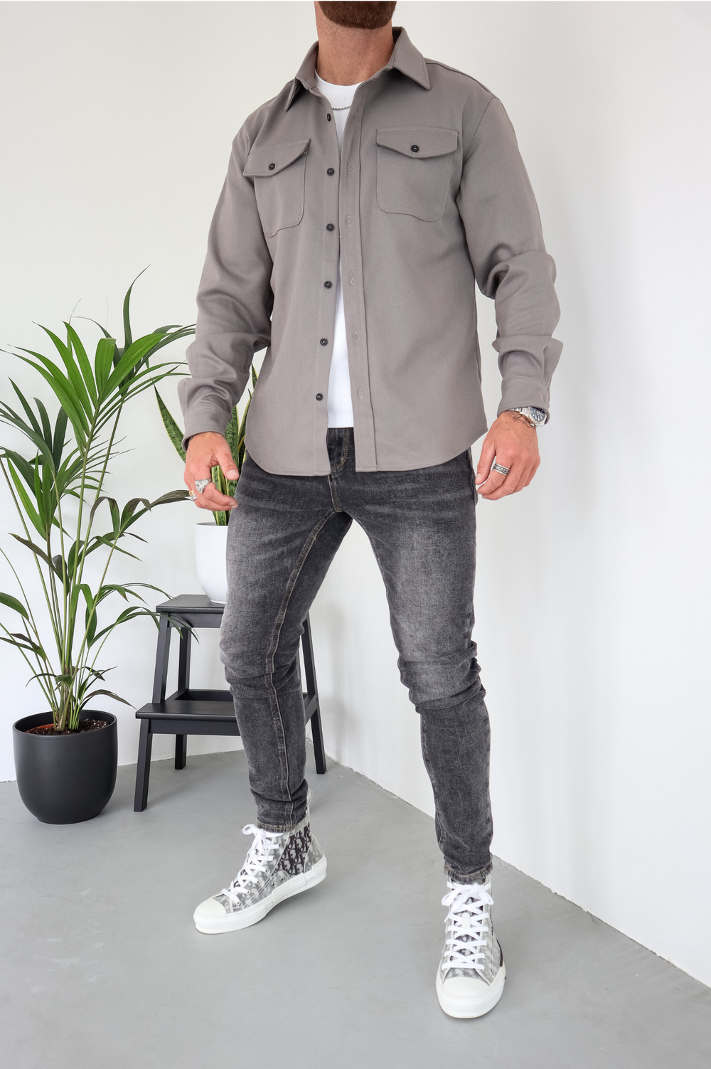 Surchemise homme veste overshirt à boutons manches longues avec poches poitrine