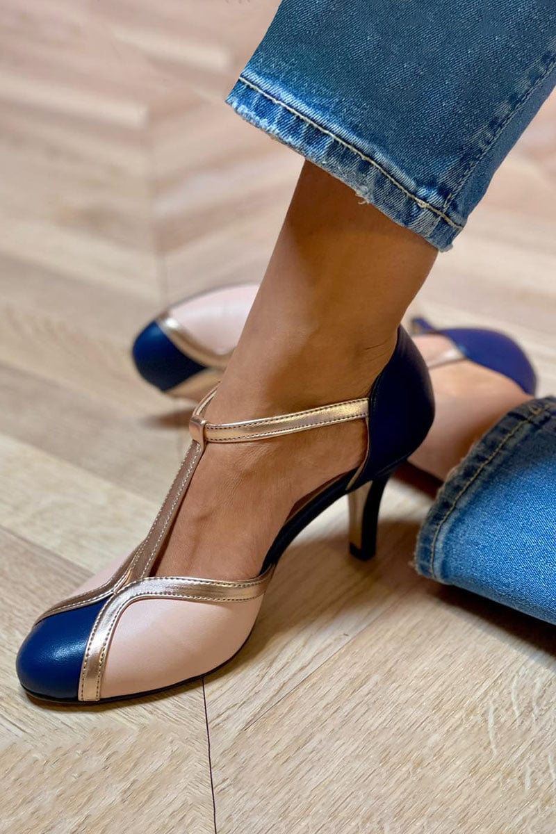 Escarpins femme bride T talon moyen bout rond chaussures habillées élégantes