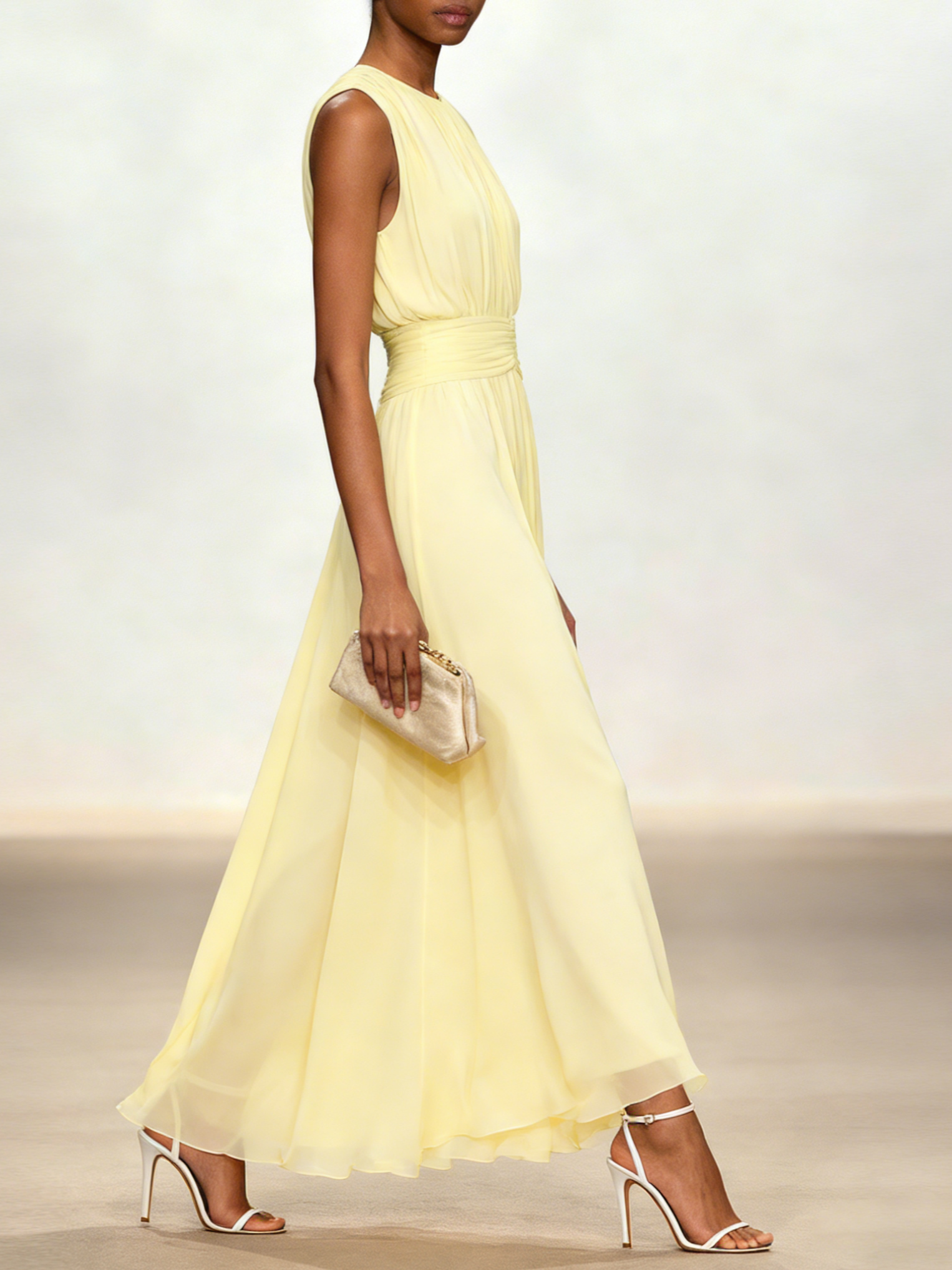 Robe longue mousseline sans manches col rond invitée mariage