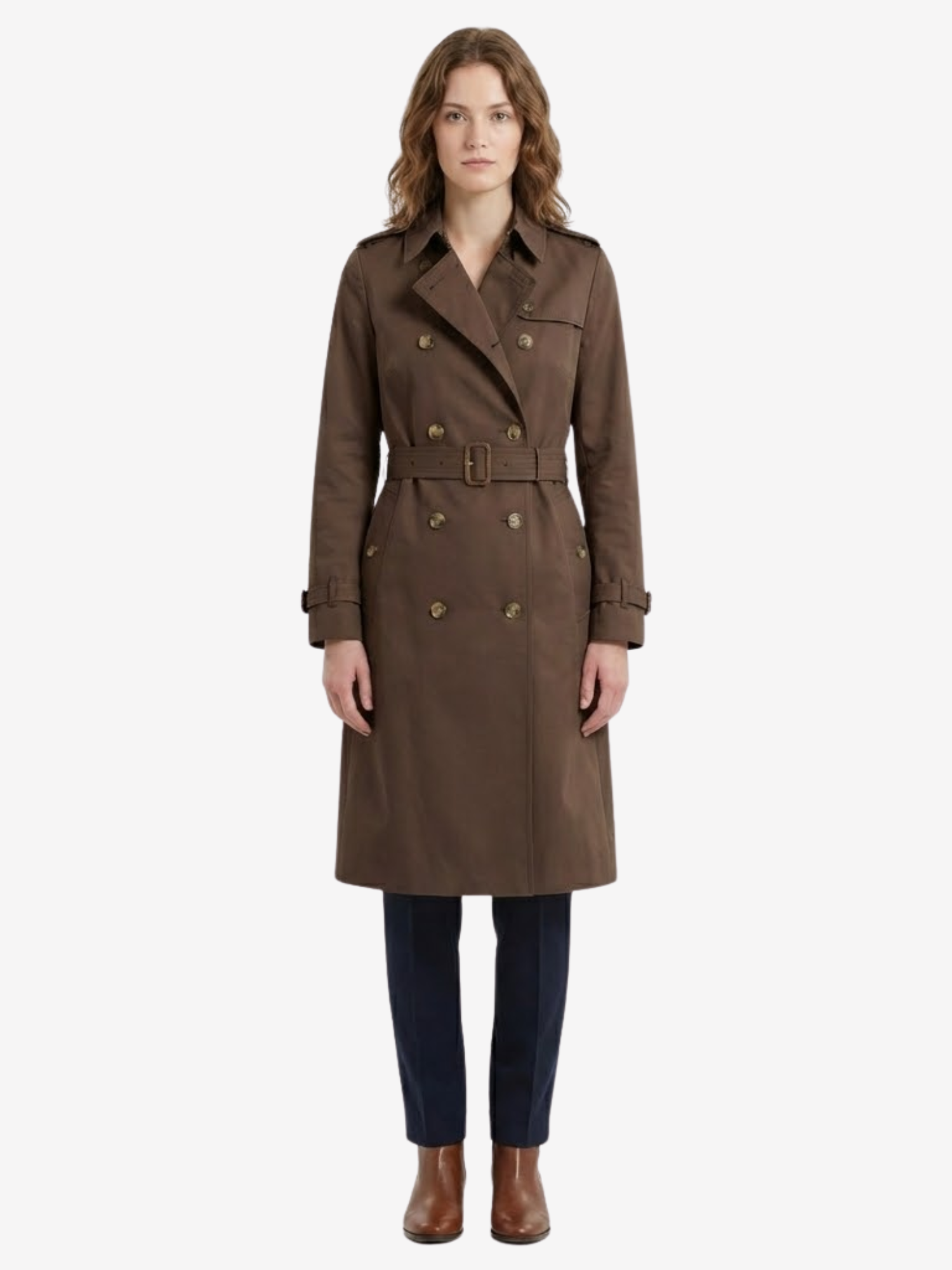 Trench-Coat Femme Long à Double Boutonnage et Ceinture