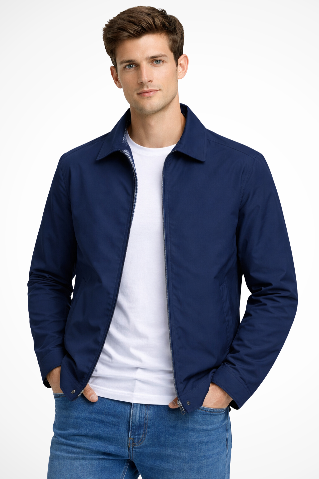 Veste Harrington homme zip col chemise manches longues doublure carreaux casual