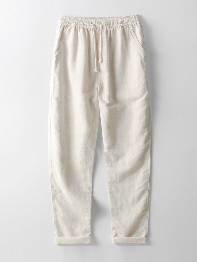 Ensemble homme lin été chemise manches courtes col mao pantalon à cordon