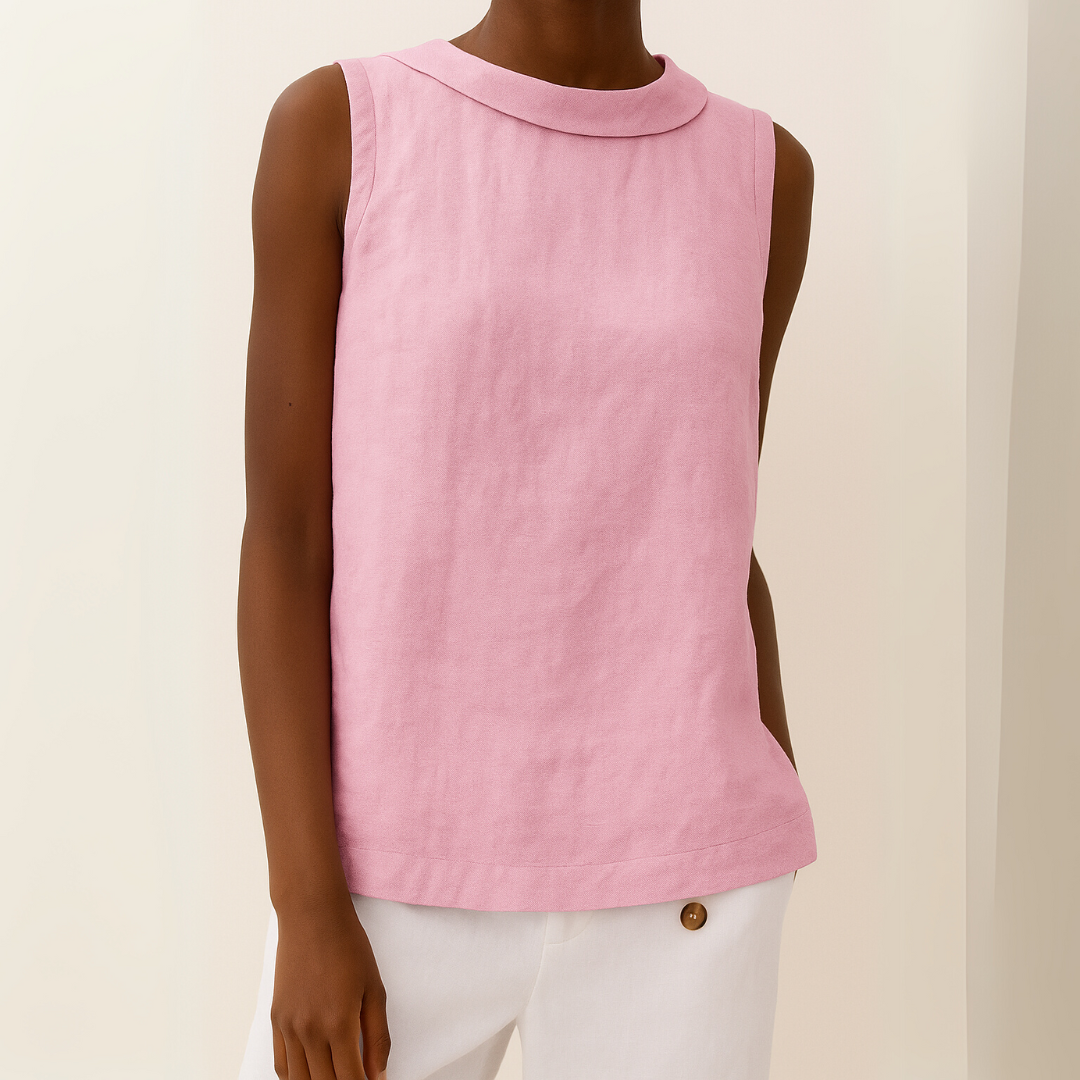 Top femme sans manches col rond drapé blouse fluide coupe droite été