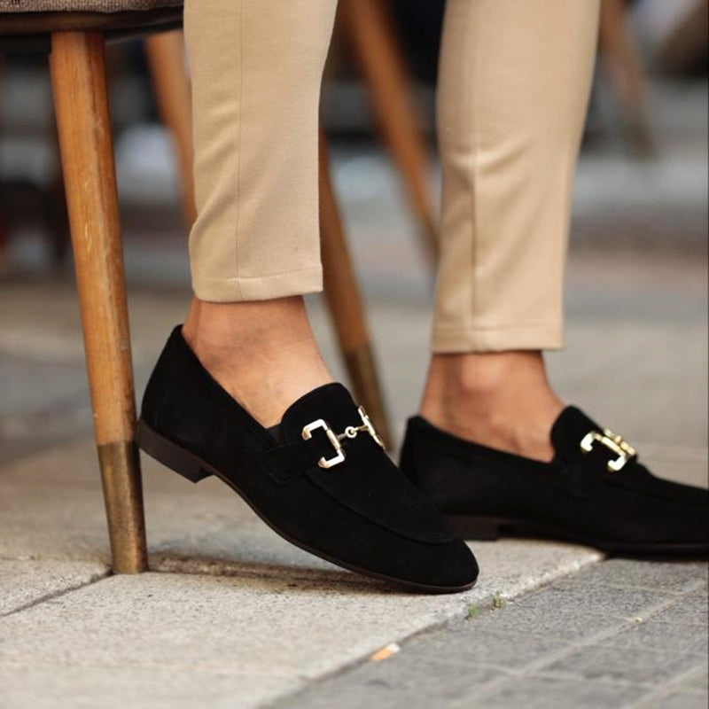 Mocassins homme daim slip-on élégants chaussures habillées avec mors métallique