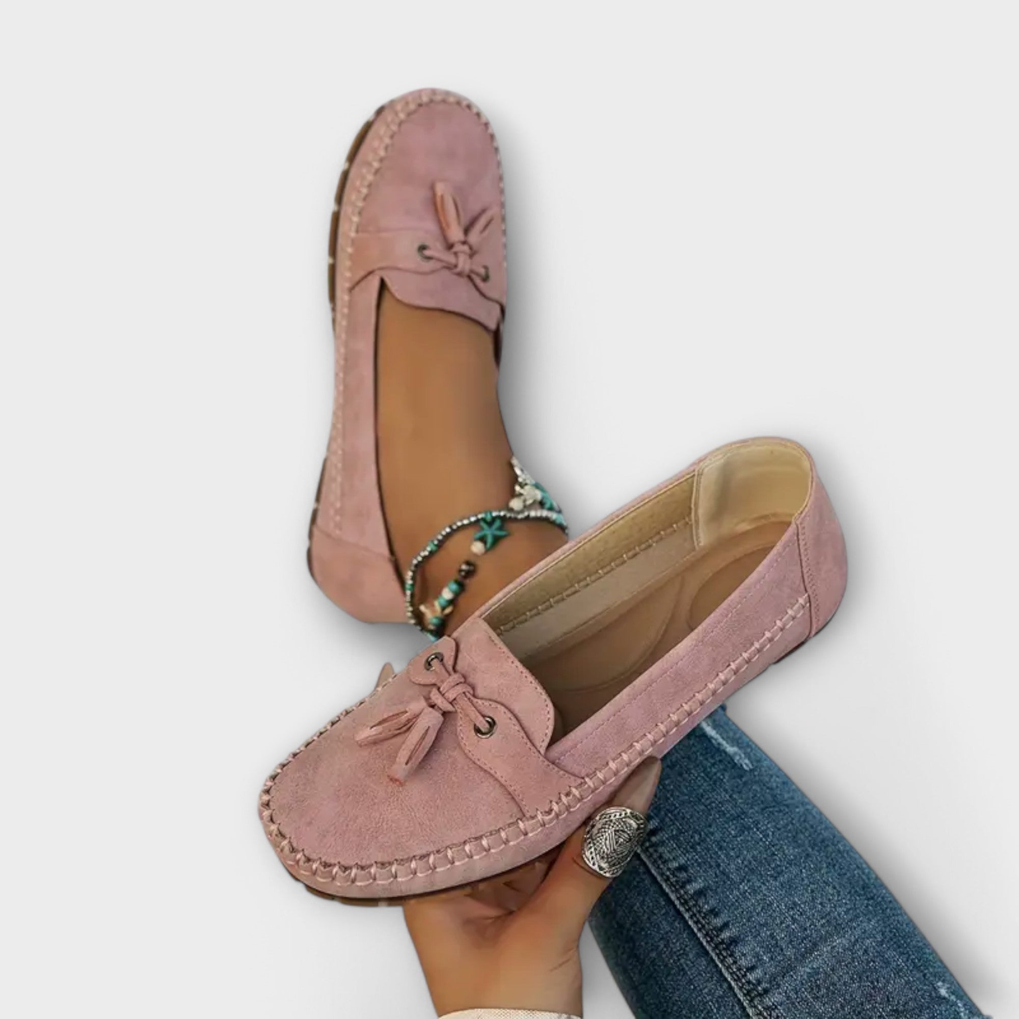 Mocassins femme bout rond à enfiler nœud lacets semelle confort chaussures plates