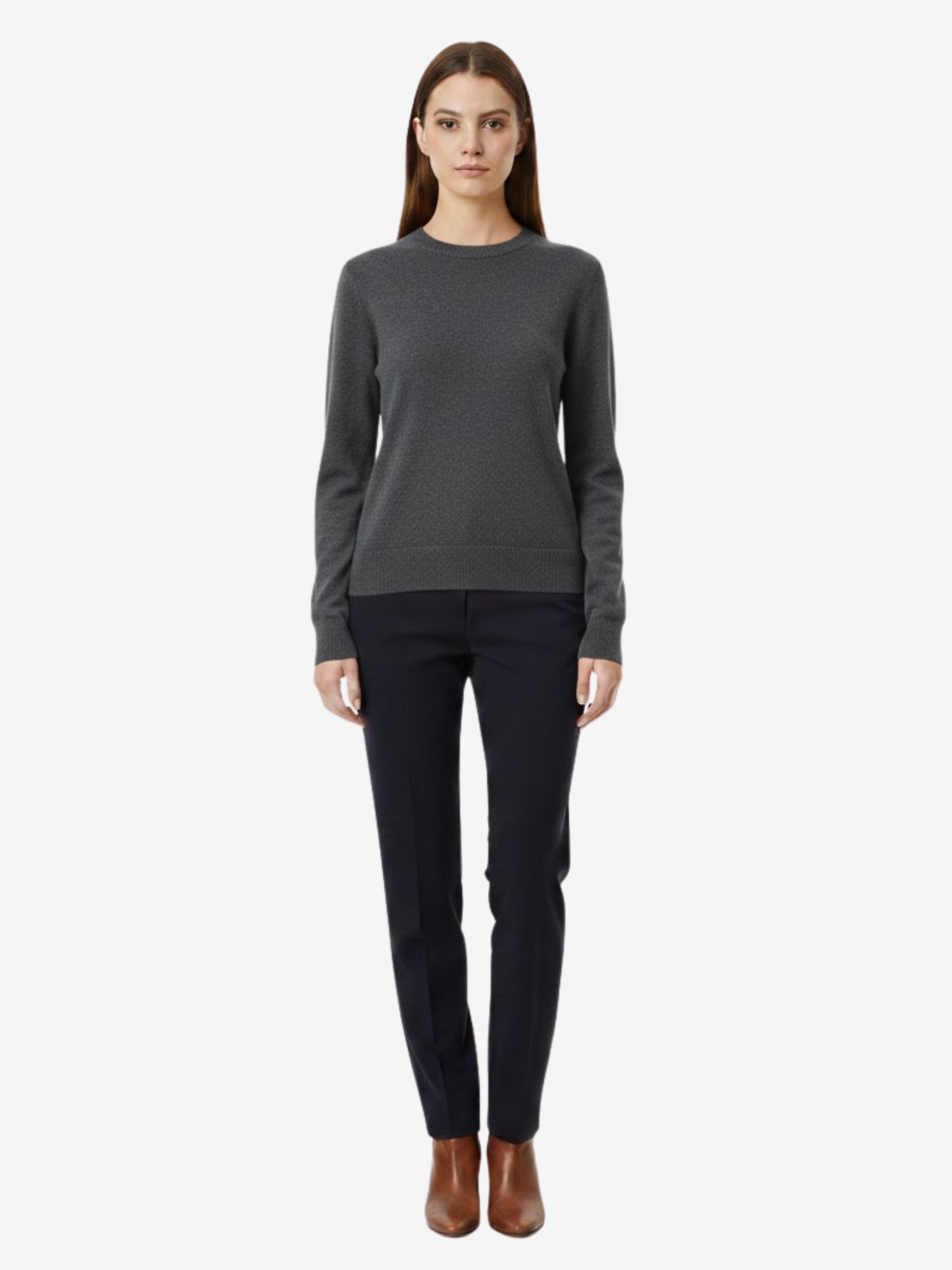 Pull Femme en Maille Fine à Col Rond et Manches Longues