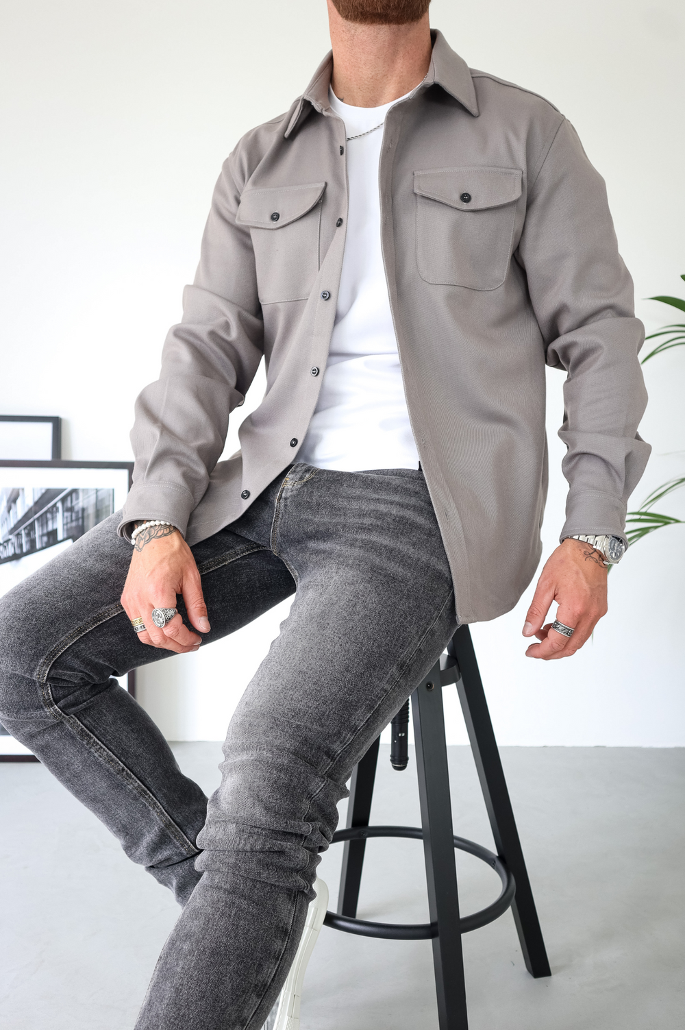 Surchemise homme veste overshirt à boutons manches longues avec poches poitrine