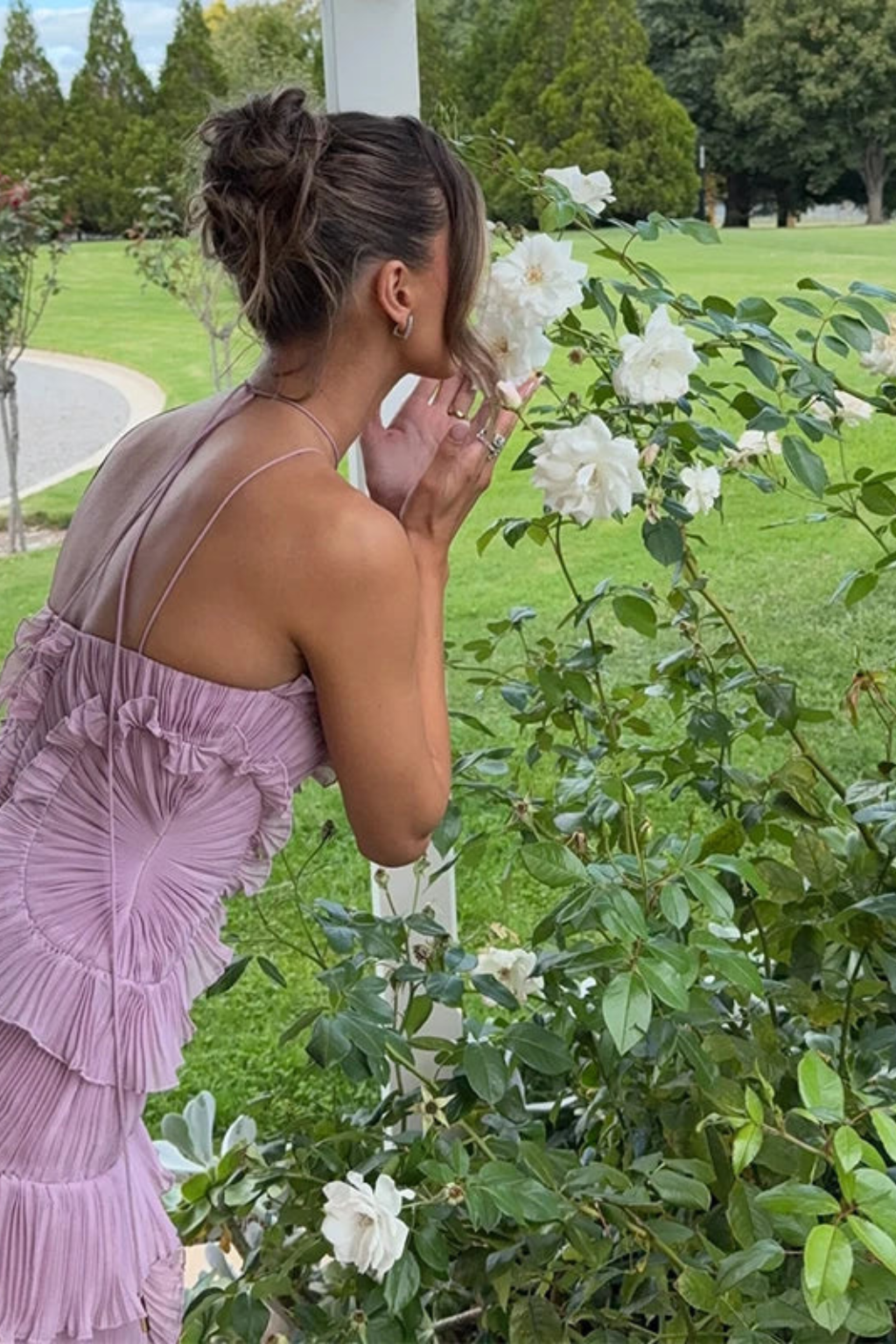 Robe longue femme col halter dos nu plissée asymétrique invitée mariage