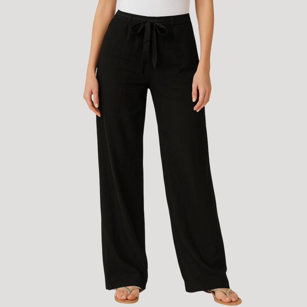 Pantalon large femme en lin à taille élastique avec cordon de serrage