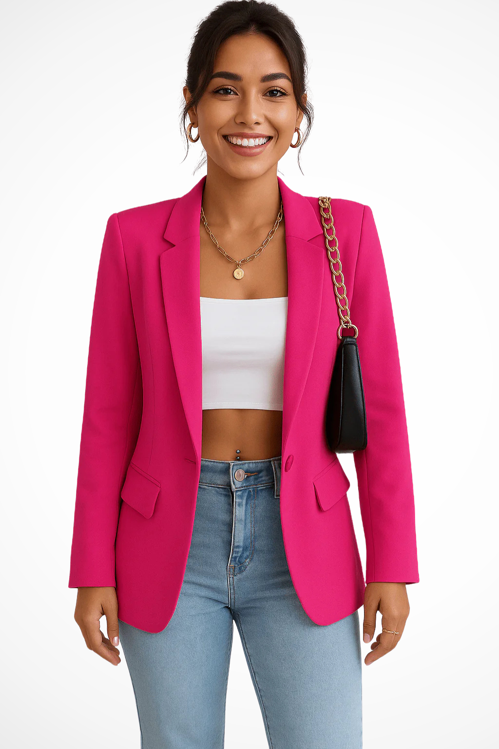 Blazer femme coupe ajustée col tailleur fermeture boutonnée style chic