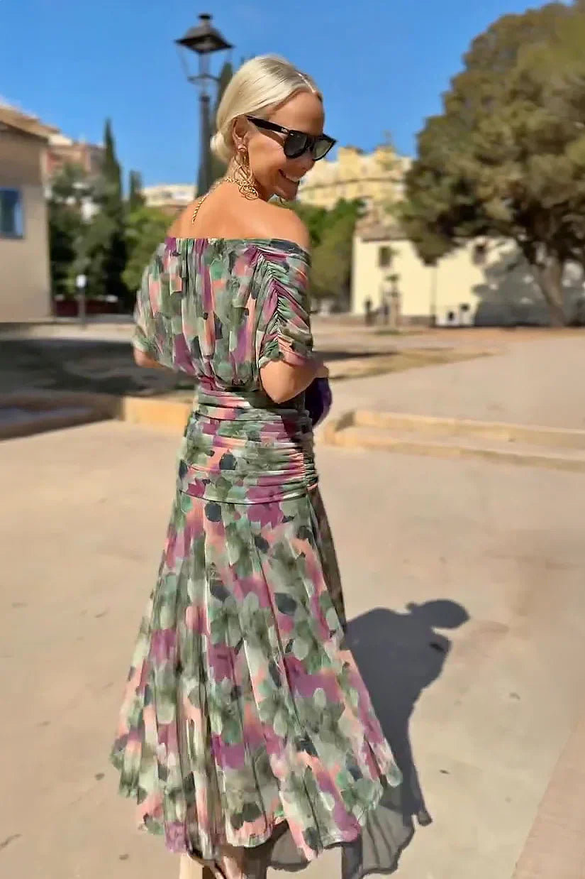 Robe longue femme col cache-cœur drapée en mousseline fluide élégante